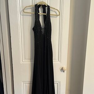 Y2K Vintage Black Beaded Halter Gown